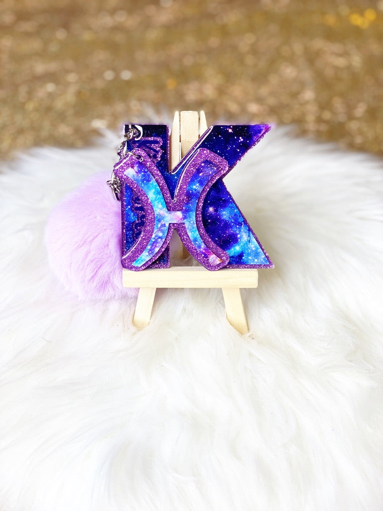 Galaxy Letter and Zodiac Keychain