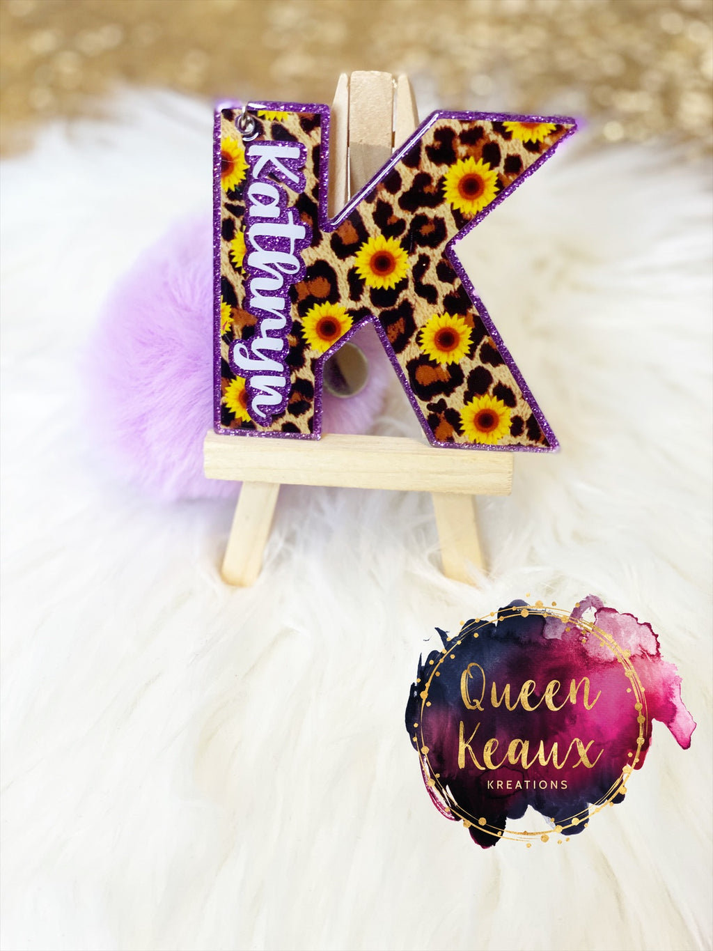 Sunflower Leopard Letter Keychain