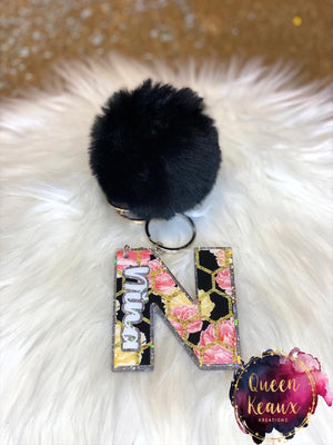 Pink & Yellow Floral Letter Keychain